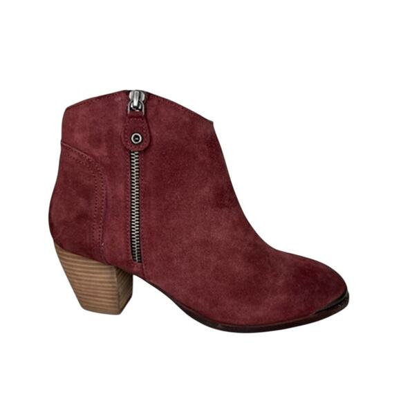 Women's Burgundy Suede Western Ankle Booties with Steel Toe - Picture 2 of 4